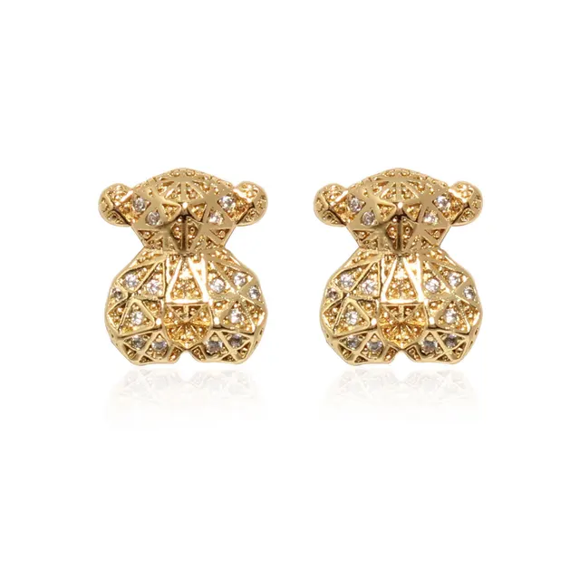 Luxhoney korean fashion chic exquisite elegant bear stud earring with zircon inlaid for women ol in daily life and party