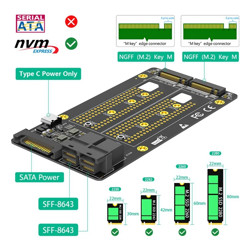 Новая версия двойной M.2 NVME SSD для двух планшетов адаптер