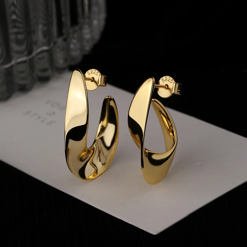 

Silver Stud Earrings European and American Metal Earrings Fashionable Exaggerated Ins Glossy Irregular Ear Clips Earrings Women