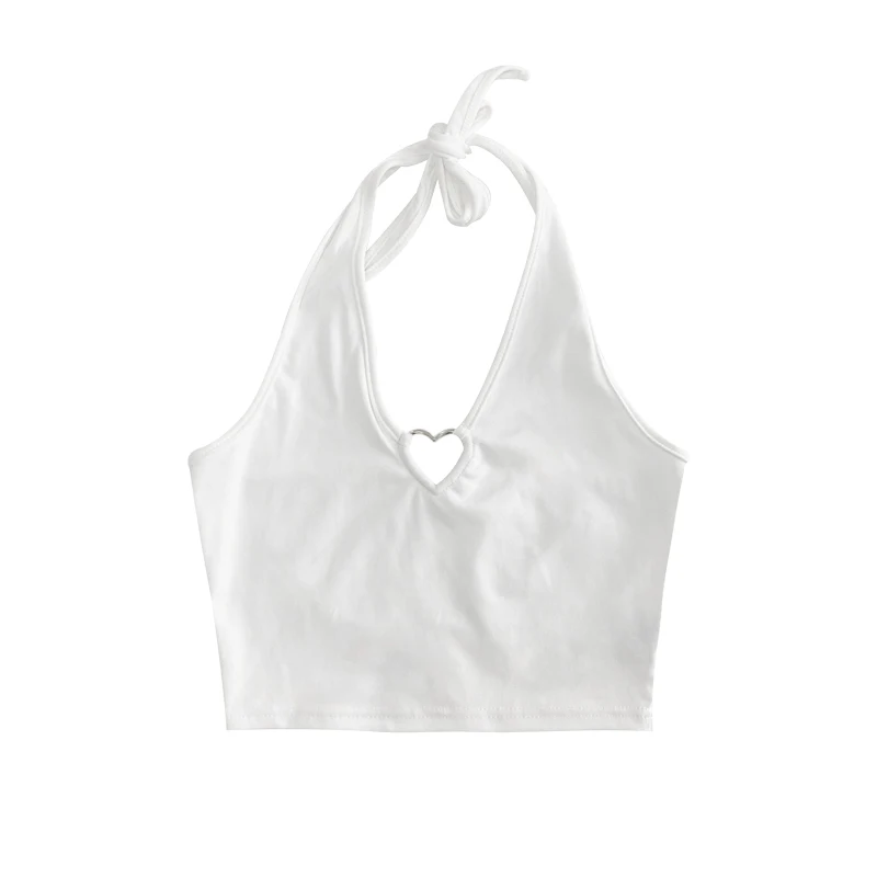 

Metal Heart Hollow-out Halter Strap Design Outer Wear Sleeveless Top Cropped Vest