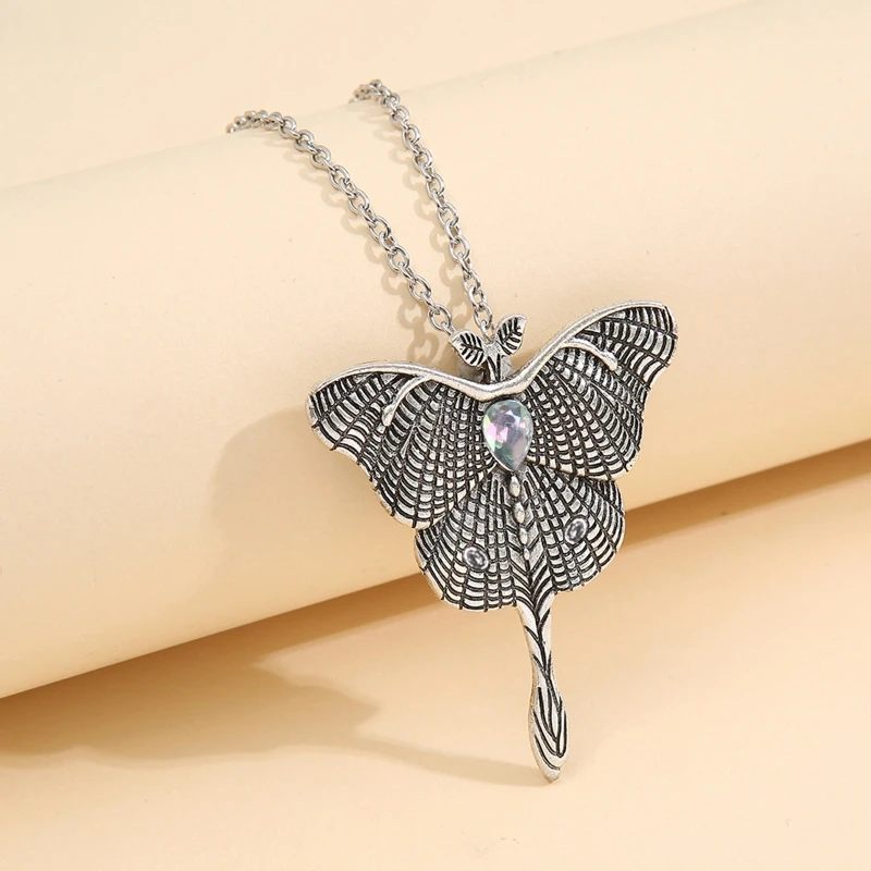 

Luna Moth Personality Necklace for Butterfly Charm Pendant Necklace Crystal Chain Necklace Gothic Necklace Gift