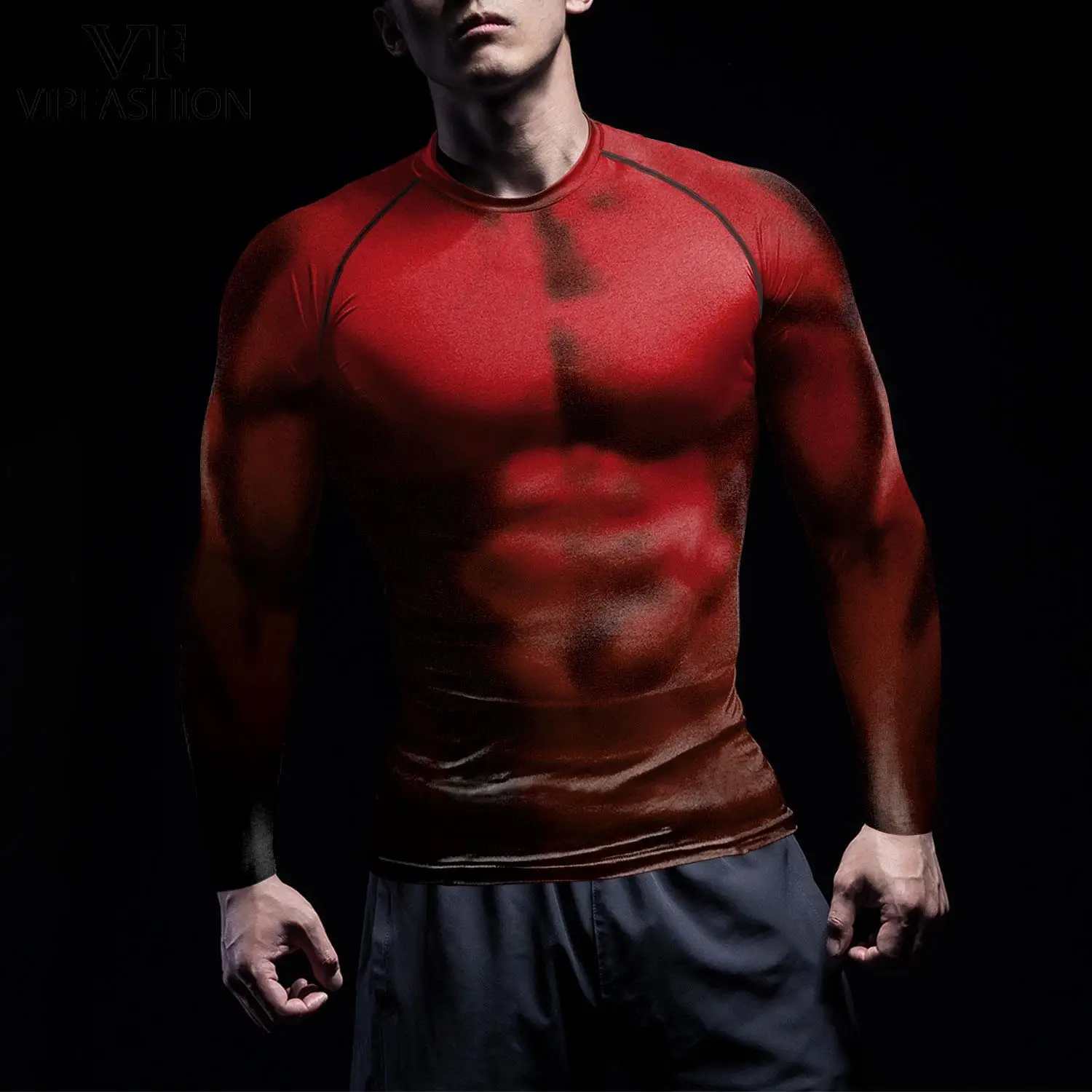 Футболка мужская эластичная с длинным рукавом принтом