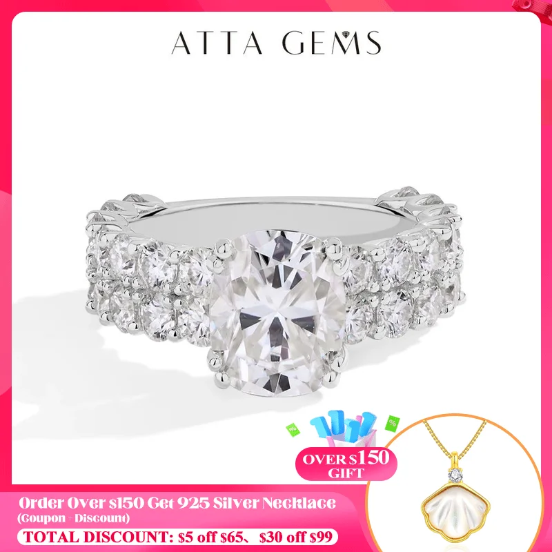 ATTAGEMS Роскошные кольца с бриллиантами из муассанита 10*8 мм для женщин стерлинговое