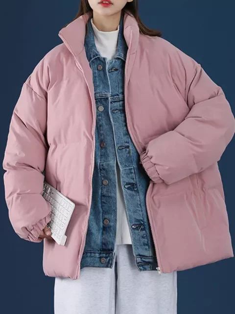 Streetwear Korean Women Men Winter Warm Jackets Parkas Solid Color Casual Outwear Girl Parkas Pockets Clothing