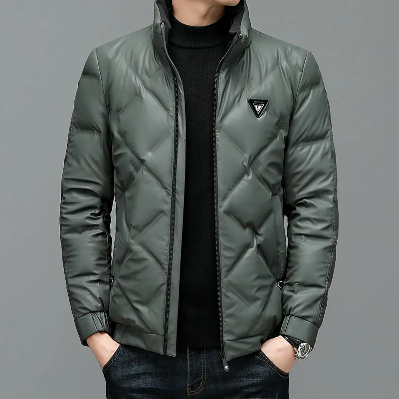 Winter Men Imitation Fur Puffer Parkas Green Blue Black Lightweight Thermal Quilted Jackets Male Casual Warm Padded Outerwear