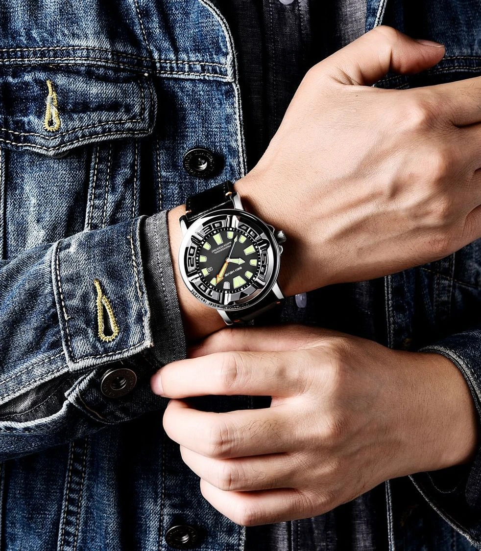 

Fashion Sport Quartz Watch Men Leather Strap 3 Bar Waterproof Black Military Wristwatches Casual Analog Clock Relogio Masculino