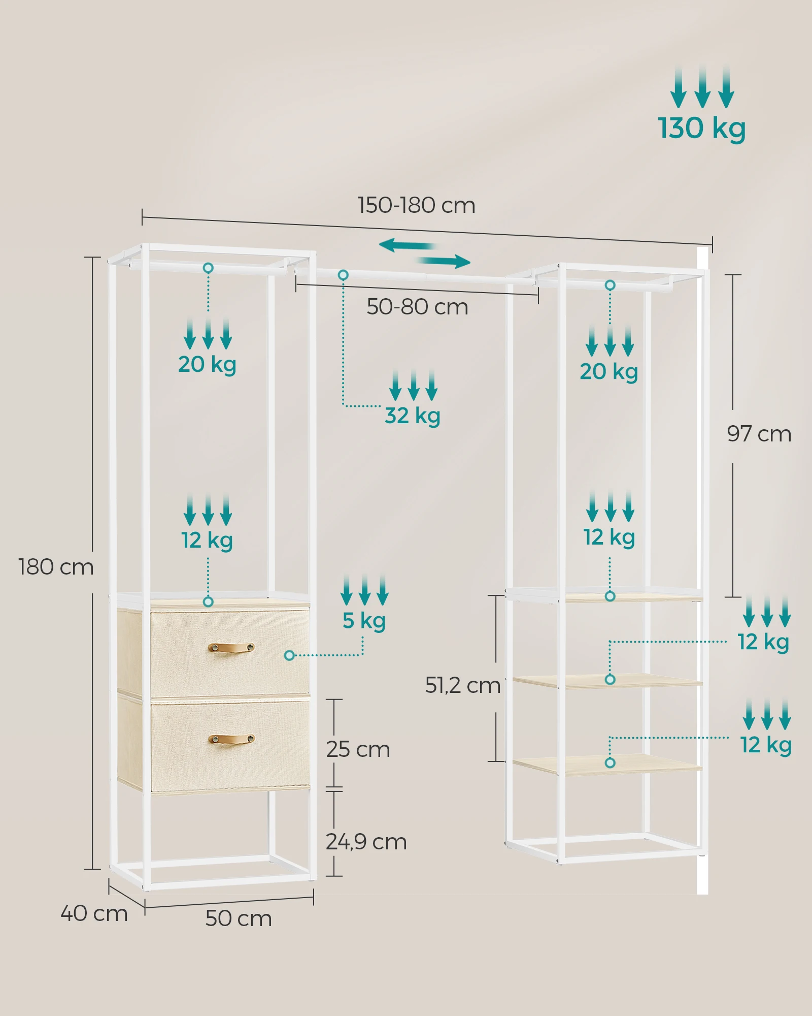 SONGMICS простая сборка металлическая вешалка для одежды с полками спальни