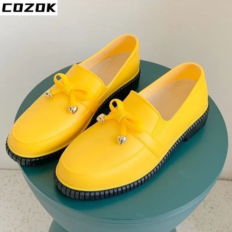 Fashion Rain Boots Women's Fashion Extra High Low Heels Flats Work Shoes Youth Non-slip Waterproof Short Rubber Shoes Overshoes