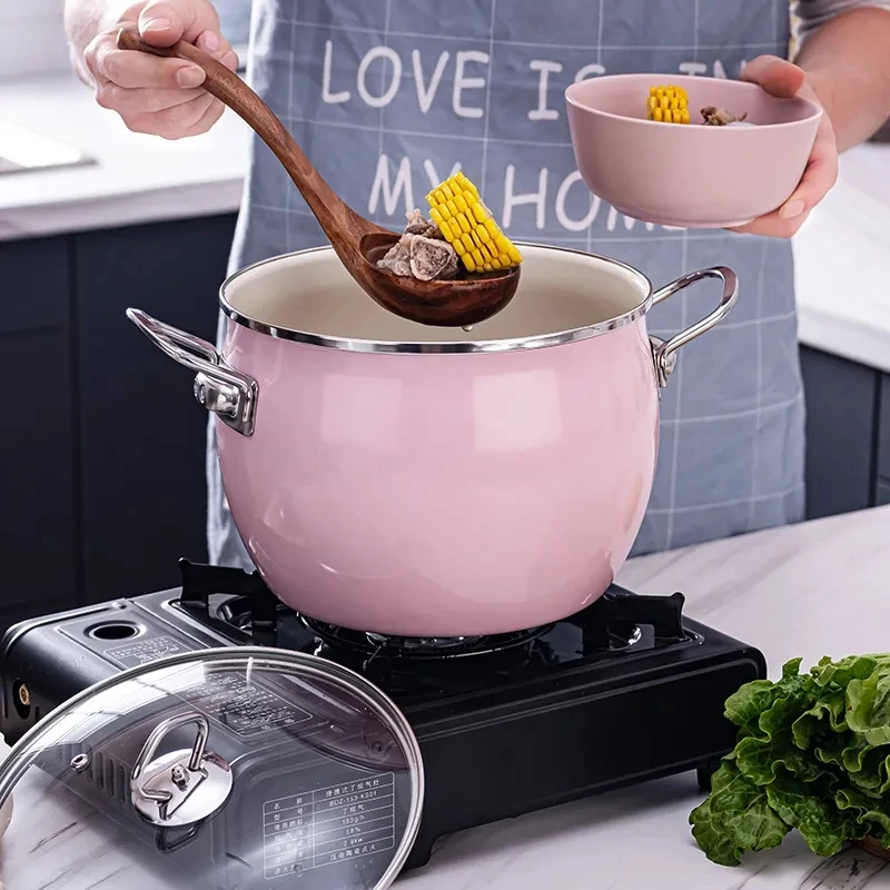 

South Korea Imported Enamel Enamel Soup Pot Household Binaural 22CM Large-capacity Stew Pot Induction Cooker Gas Universal