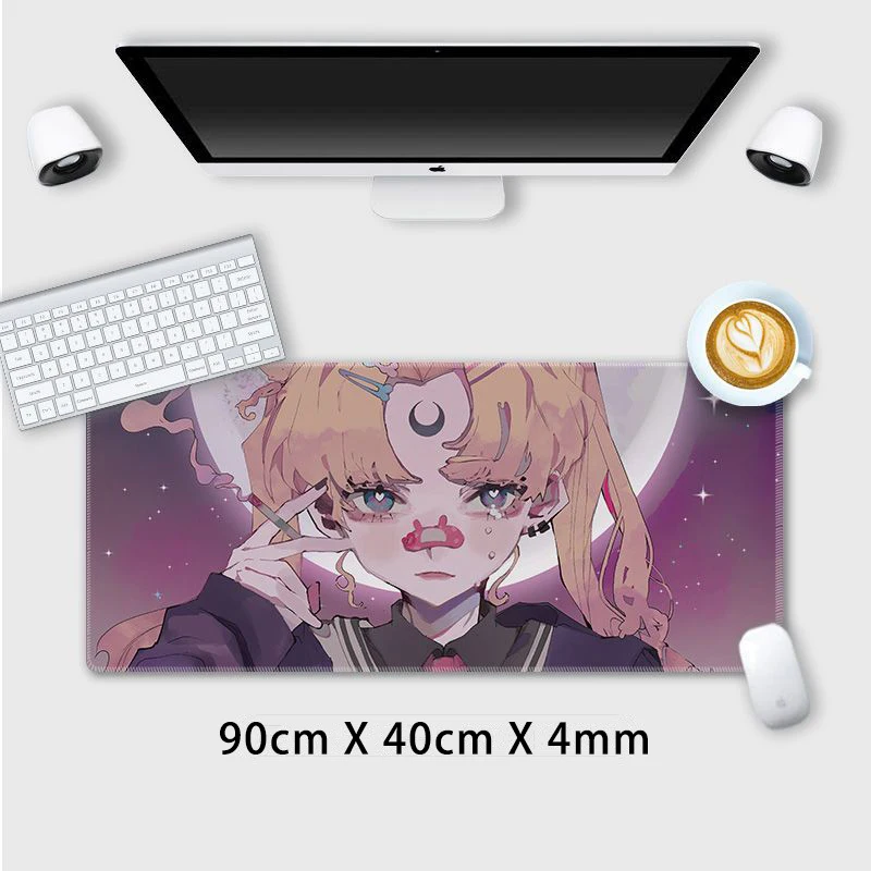 

90cm X 40cm X 4mm Sailor Moon Tsukino Usagi Silhouette Under The Moon Grievant Crying and Smoking Anime Keyboard Desk Mouse Pad
