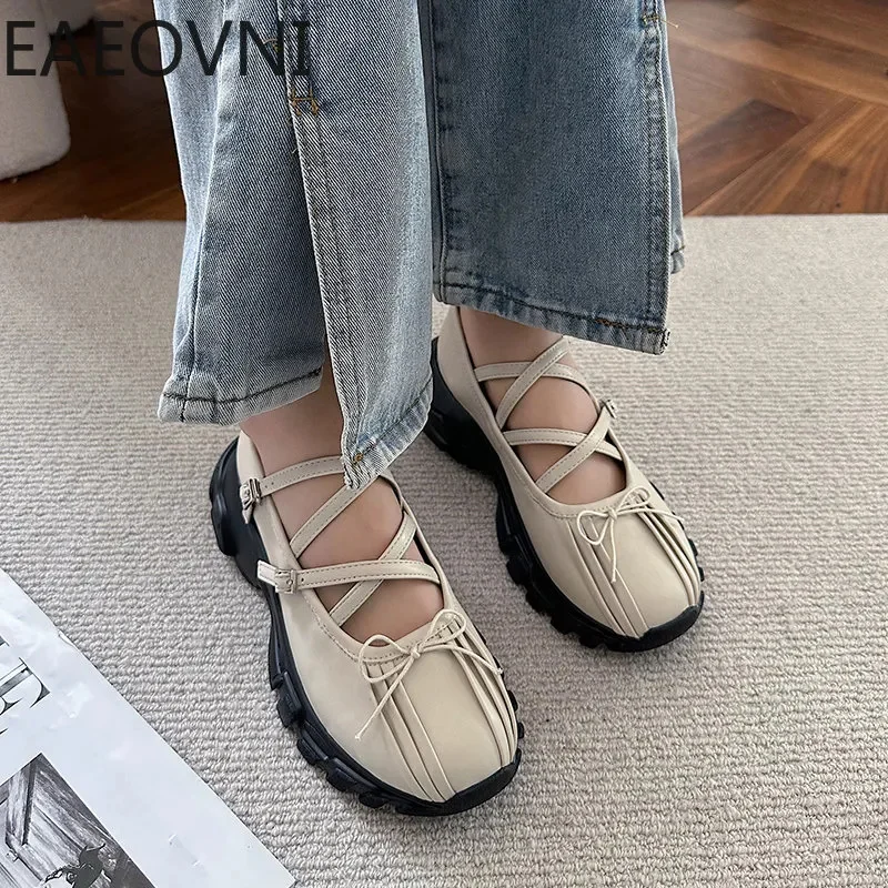 

Summer Chunky Women Sports Shoes Fashion Shallow Butterfly-knot Platform Flat Shoes Ladies Casual Outdoor Mary Jane Shoes