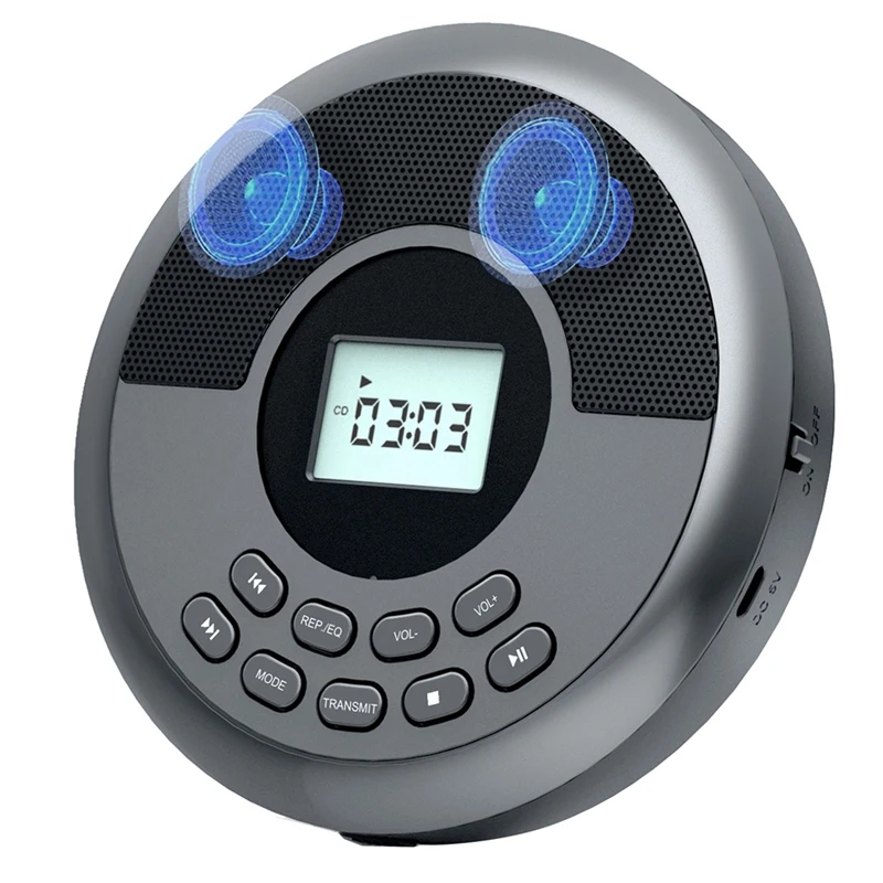 Портативный Bluetooth CD-плеер перезаряжаемый Discman с двумя динамиками и наушниками
