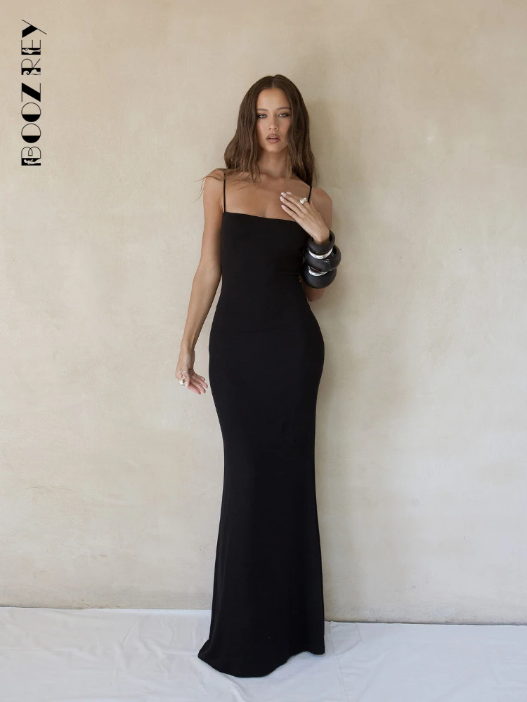 

BoozRey 2023 Summer Backless Midi Dresses for Women Sexy Slash Neck Bodycon Dress Beach Outfit Elegant Straps Party Dress