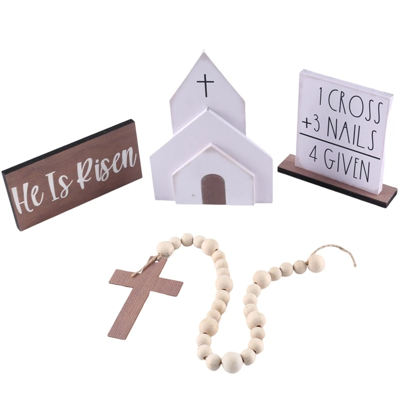 

1Set Wooden Signs Easter Tiered Tray Items Rustic Nativity Scene Decor Set For Easter Scene,Religion,Church