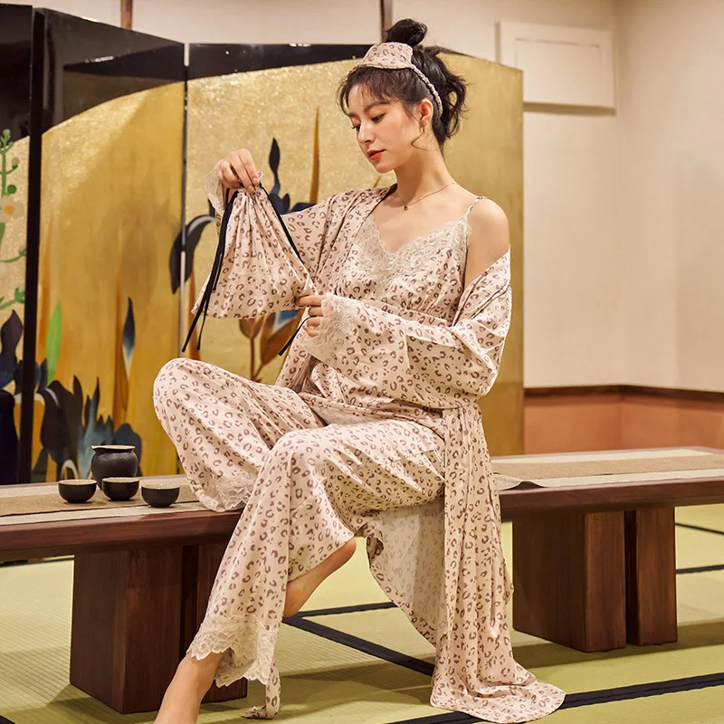 7pcs Women's Silk Pajamas Sets Home Robe Pants Sets Lace Satin Pyjamas Women Spring Summer Pyjama Sets Travel Kit Dropshiping