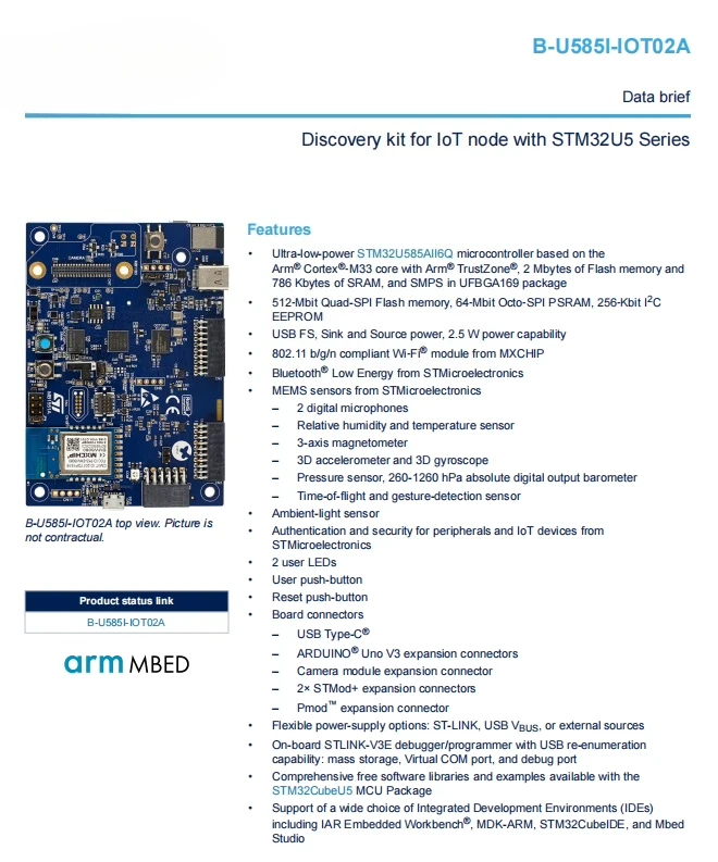 Фото B-U585I-IOT02A STM32U585AII6 575 Комплект для исследования узла IoT №4