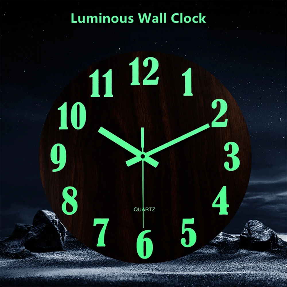 

12-дюймовые светящиеся Висячие часы с беззвучным деревянным зерном, не тикают часы с ночными огнями для гостиной, домашнего декора, настенны...