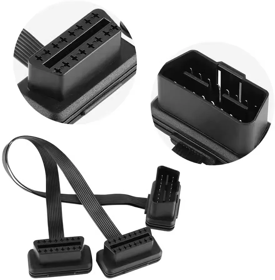 

Flat+Thin 16Pin OBD 2 Extender OBD2 16 Pin ELM327 Male To Dual Female Y Splitter Elbow OBDII Extension Connector Cable