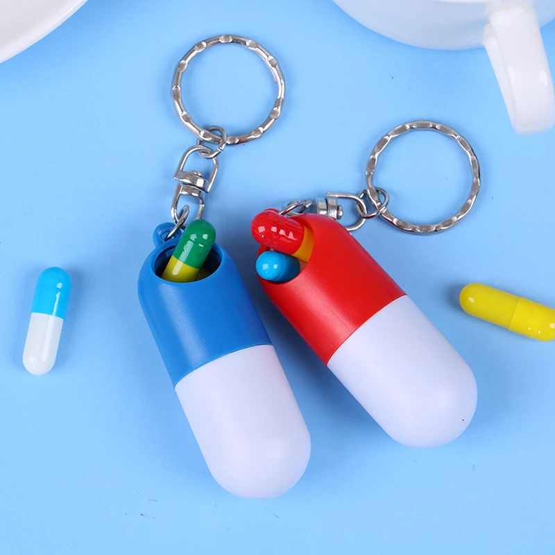 

Компактный Контейнер для таблеток в капсулах, контейнер для лекарств в виде таблетки, пластиковый контейнер с брелоком для ключей