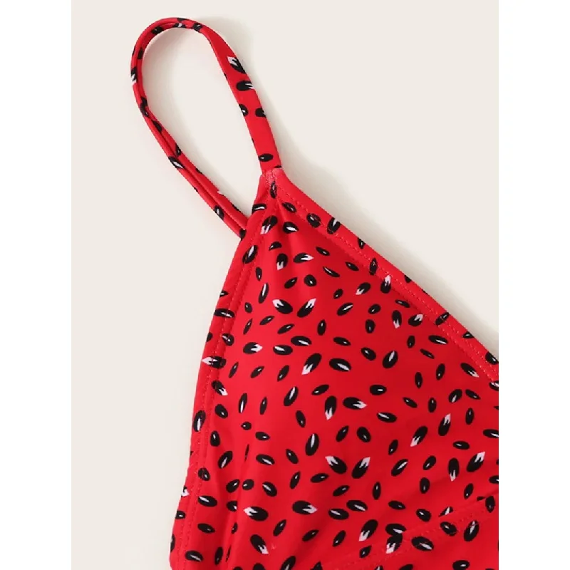 Купальник-бикини женский с высокой талией чашками пуш-ап и принтом