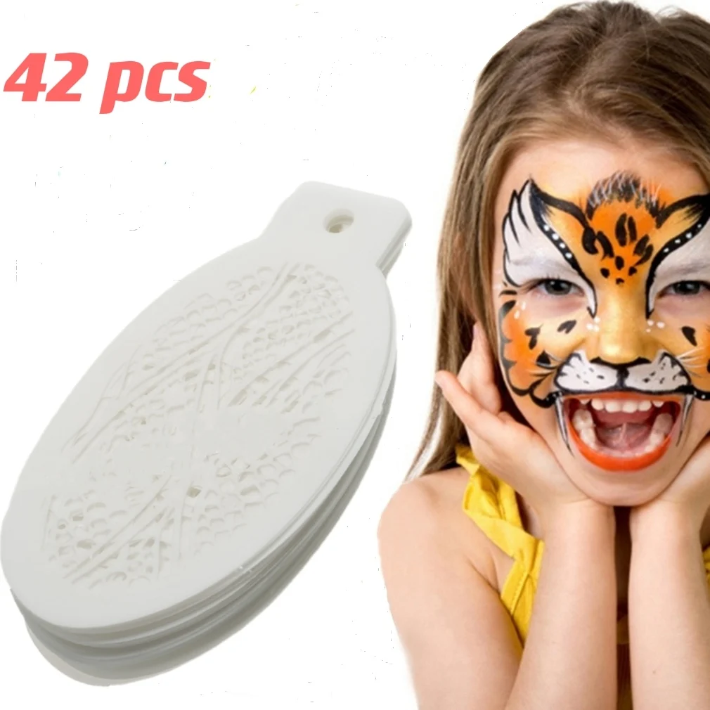 New White 42Pcs/set Face Painting Stencils Templates Professional Body Art Angel Rainbow Dots Scale Leopard Plastic Makeup Tools