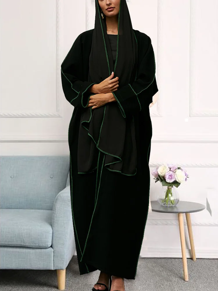Abaya Femme Musulman Dubai 2023 Ramadan Eid Jilbabs for Women with Sashes Africa Clothing Muslim Turkey Open Cardigan Dress