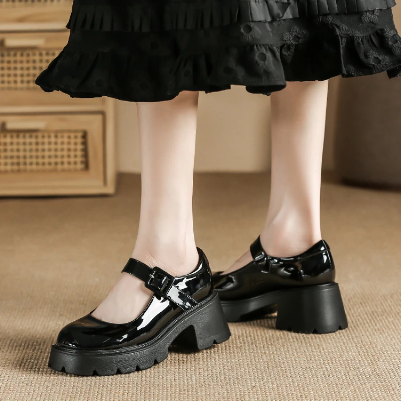 Japanese School Platform Lolita Shoes Vintage Mary Jane Shoes Women Cute Round Toe Thick Bottom Pumps Buckle Strap Leather Shoe