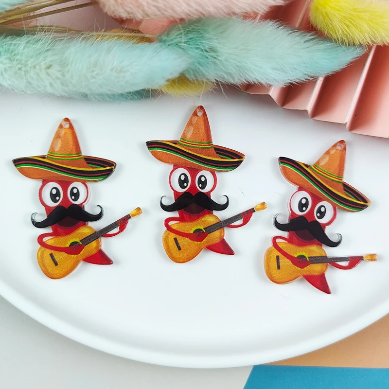

ApeUr 10pcs/pack Cartoon Acrylic Hawaiian Cowboy Guitar Charms For Keychain Earring Pendant DIY Jewelry Making Accessory