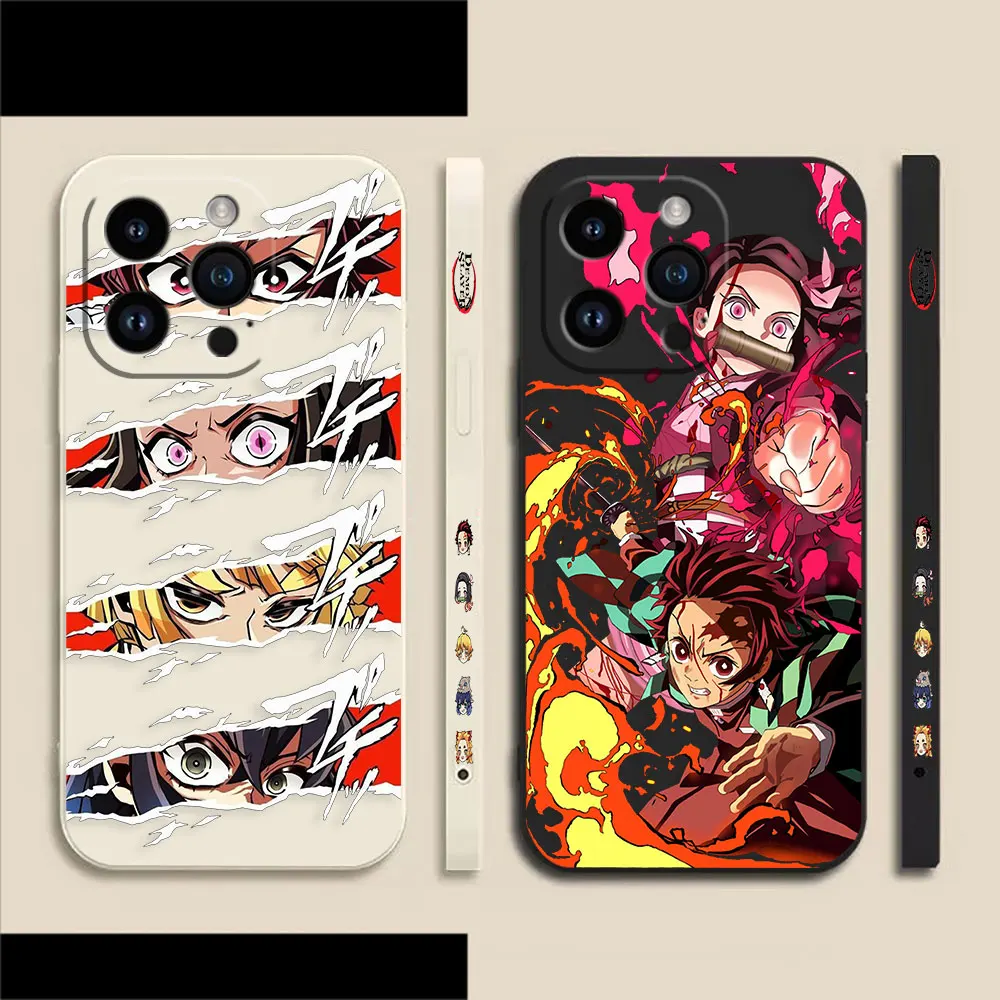 

Phone Case For iPhone 14 13 12 11 Pro XS Max Mini X XR SE 7 8 6 6S Plus Colour Liquid Case Funda Capa Anime Kimetsu Demon Slayer