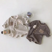 2022 autumn new baby cotton bodysuit japanese infant long sleeve jumpsuit vintage newborn girl onesie cute boy pocket overalls