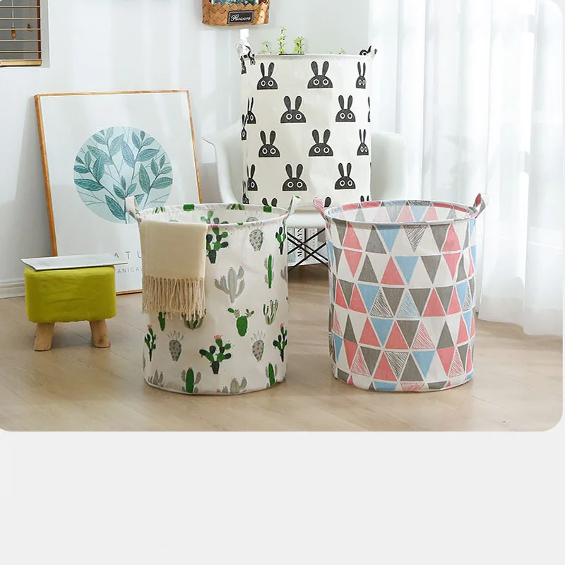 

Foldable Laundry Basket Storage Bucket Japanese Cotton Linen Fabric Waterproof Dirty Laundry Toy Storage Basket Dirty Clothes