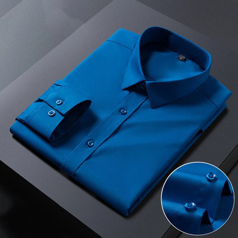 New men's shirt autumn bamboo fiber solid color long-sleeved shirt no ironing comfortable elastic men's casual sweat-absorbing b