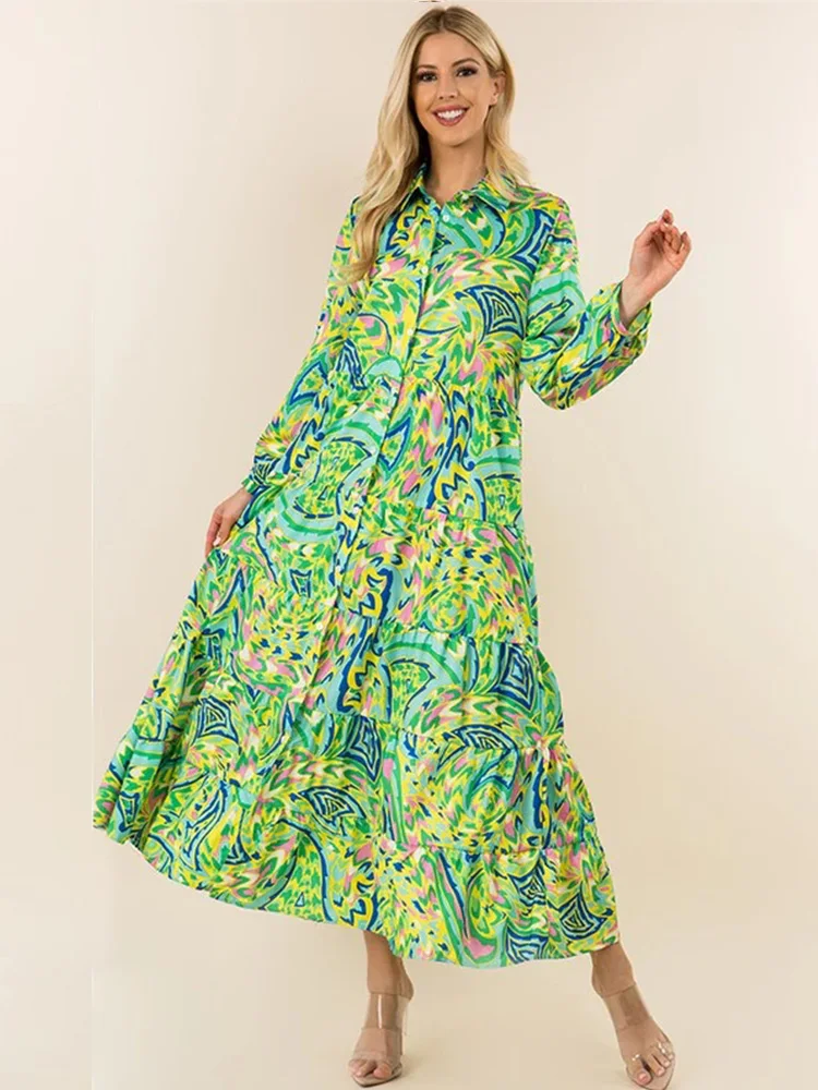 

Платье-макси на пуговицах, с завышенной талией и принтом