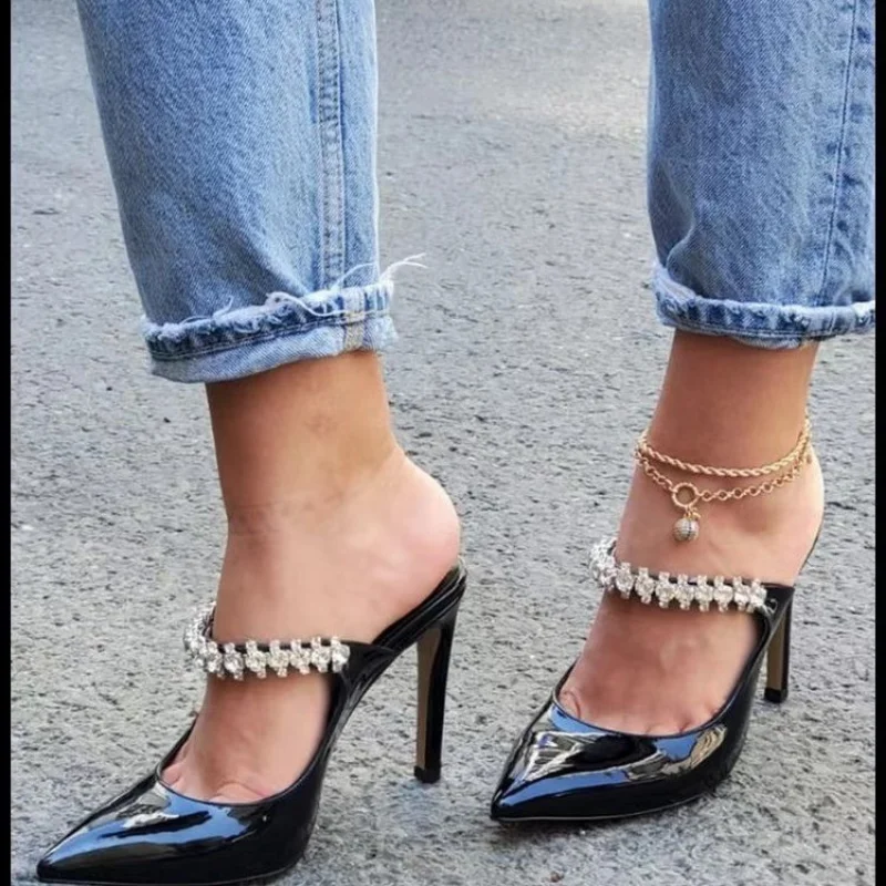 

Crystal Embellished High Heel Shoes Pointed Toe Shoes for Women Sexy Thin Heels Party Wedding Shoe Plus Women's Slippers Size 43