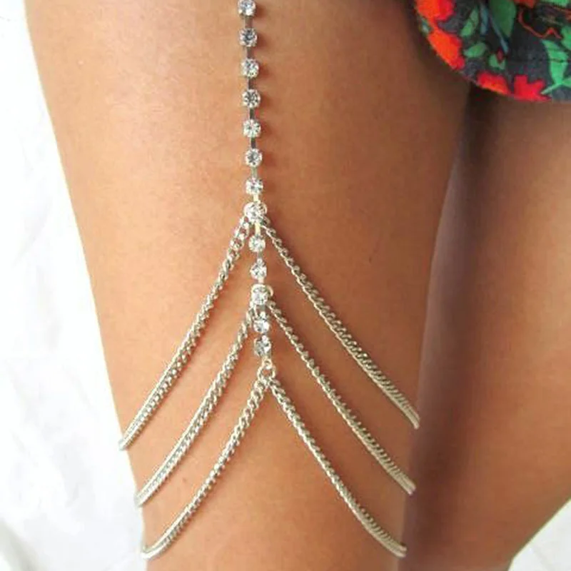 

Sexy Crystal leg Chain Body Jewelry Women Rhinestone Anklet Club Night Rock Chain Thigh Bohemia Beach Harness