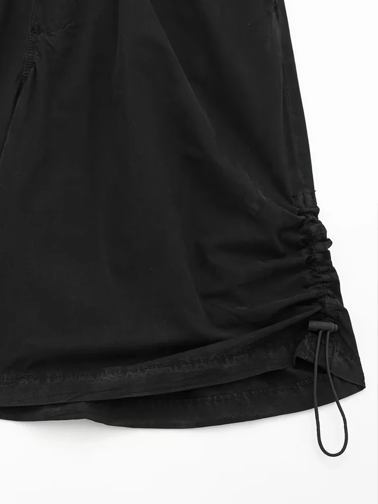 PAILETE Women 2023 fashion stopper side pockets bermuda shorts vintage mid elastic waist drawstrings female short pants mujer