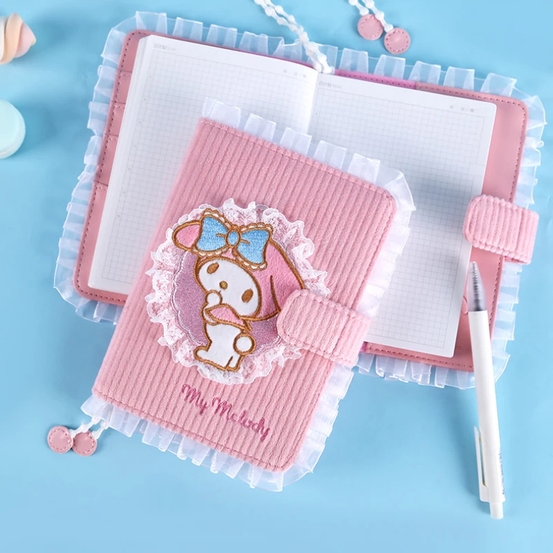 New Sanrioed Stationery Melody A6 Notebook Girls Kawaii Lace Embroidery Record Schedule Book Notepad Limited Diary Hand Ledger |