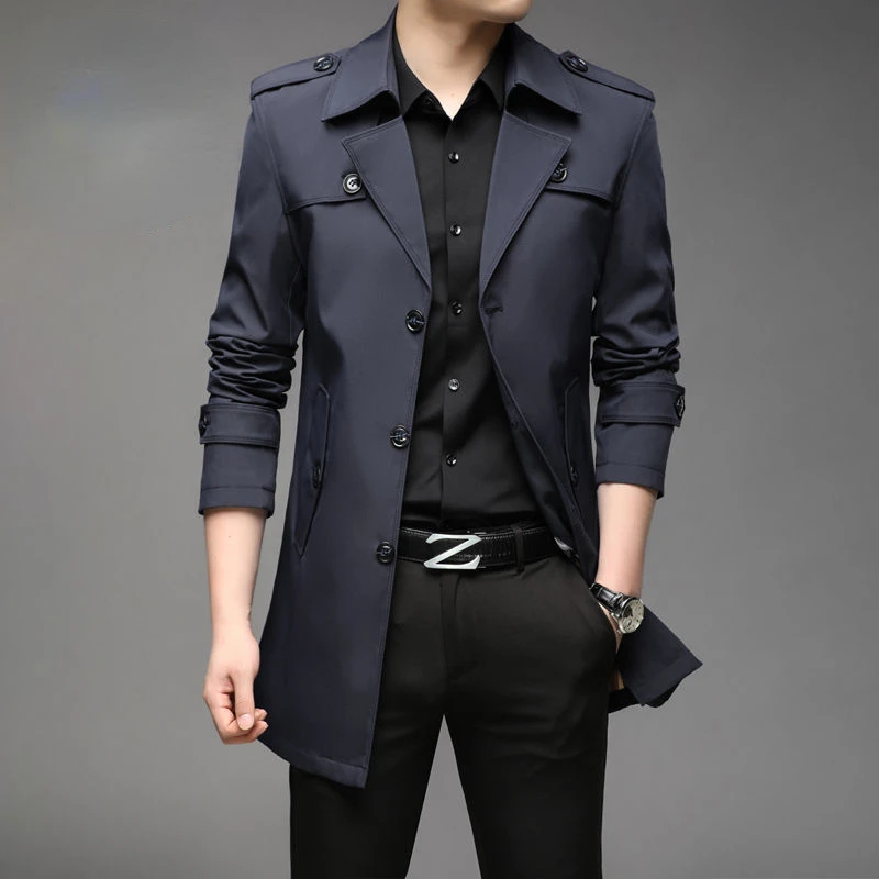 Trench Coat Men Mid-length Coats Korean Style Slim Jackets British Style Men's Business Trench Coat Overcoat Male Coat