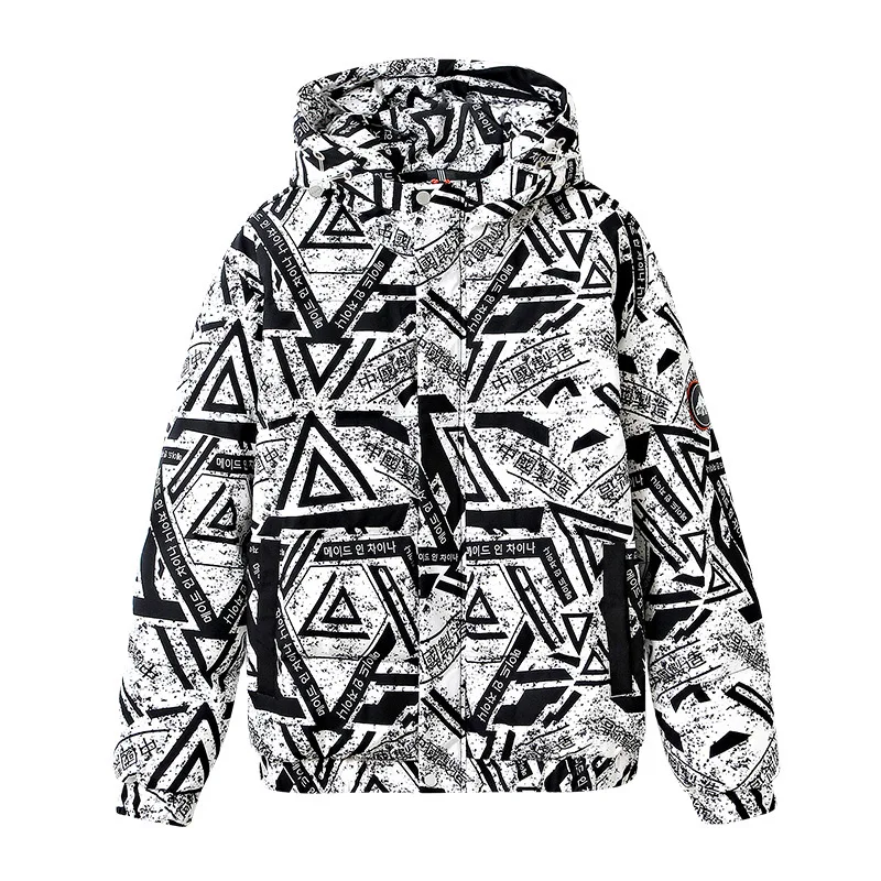 2022 New Men's Winter Clothing Couple Windproof Printed Hooded Jacket White Duck Down Jacket High Street Harajuku Men's Clothing
