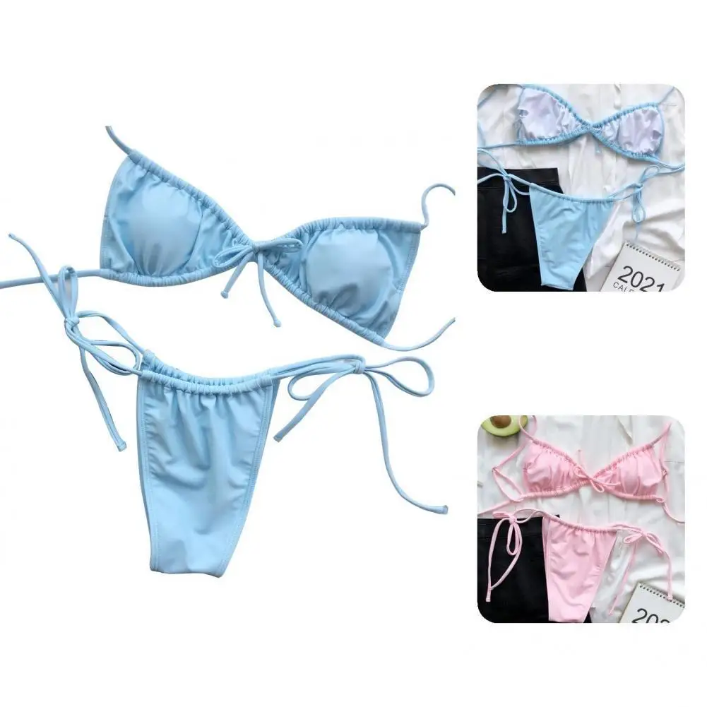 

2 Pcs/Set Women Swimsuit Thong Swimwear Set Soft Summer Bikini Set
