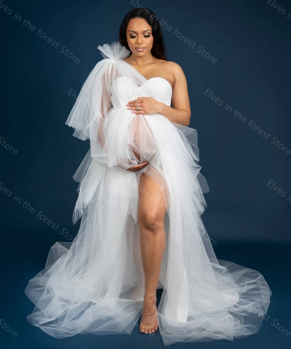 Белые платья для беременных на одно плечо фотосессии женские пышные с длинным