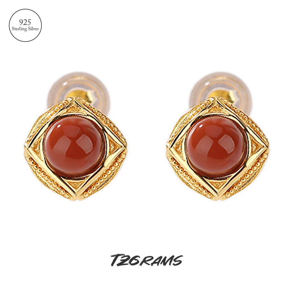 

925 Sterling Silver Devil's Eye Gold Color Stud Earrings For Women Natural Agate/Lapis Lazuli Free Shipping Birthday Jewelry
