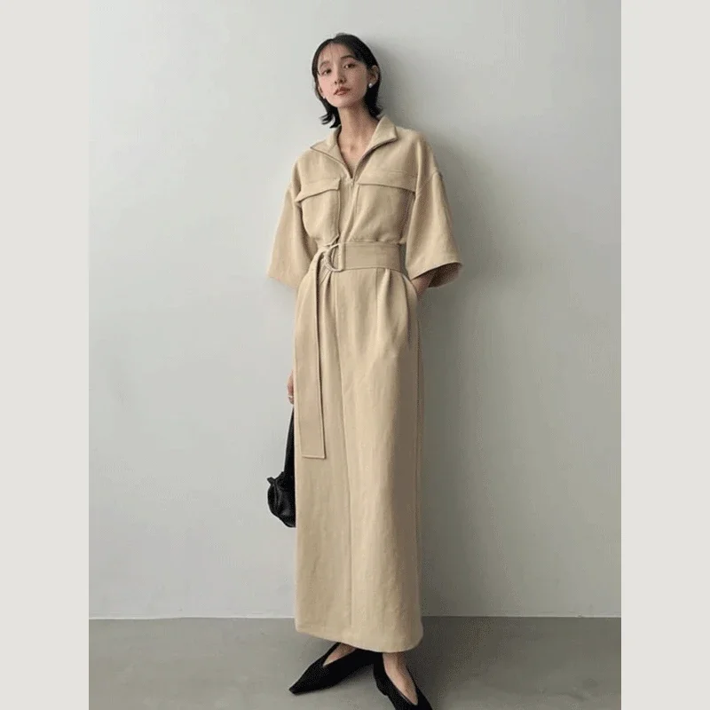 

Женское платье на весну и осень, стильное свободное кружевное приталенное платье на молнии с воротником-стойкой и рукавом