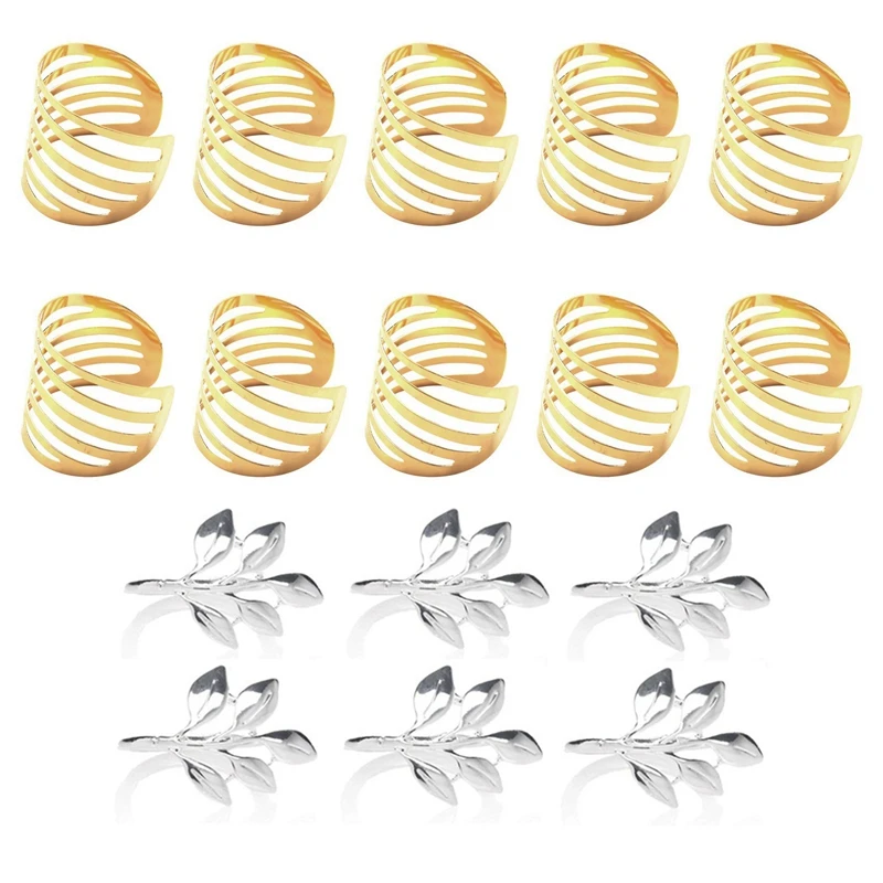 

16 Pcs Hotel Napkin Ring Napkin Holder Metal Napkin Buckle Christmas Wedding Party Dinner Decoration Gold & Silver