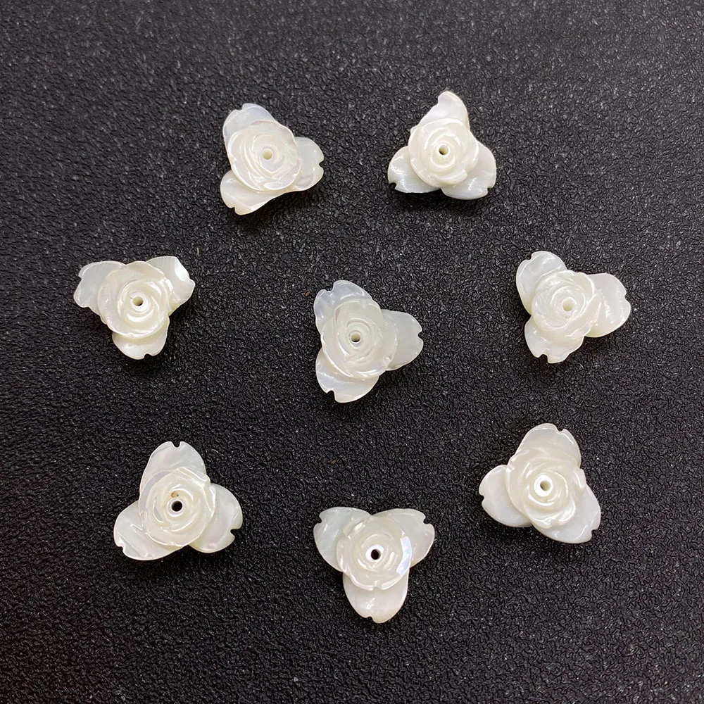 

High Quality Natural Carved Mother of Pearl White Flower Shell Beads for DIY Fashion Earrings Jewelry Making Findings Gift
