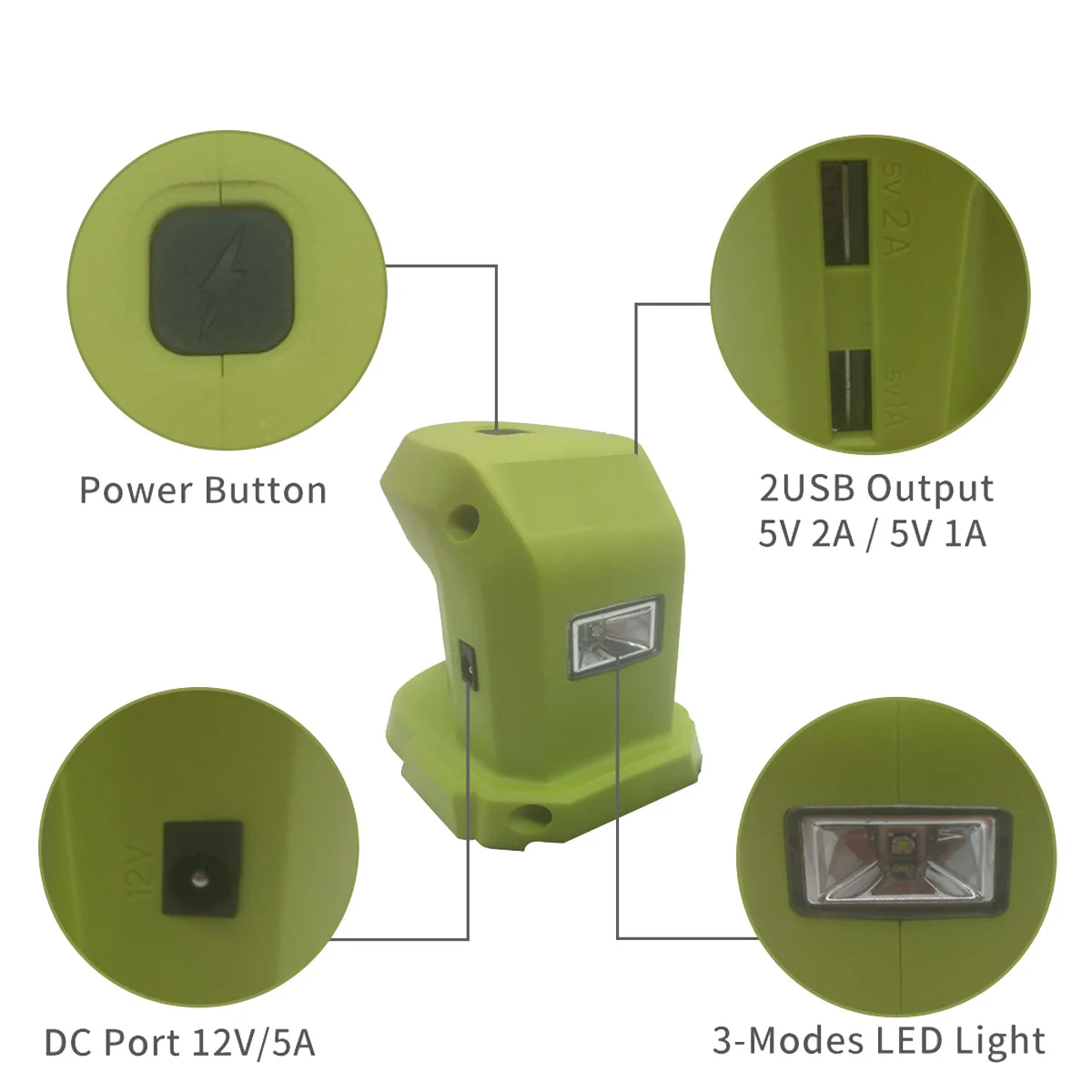 

Battery Adapter with 2USB Port for Ryobi P743 18V 14.4V ONE+Li-Ion Portable Power Adapter with Lighting Function