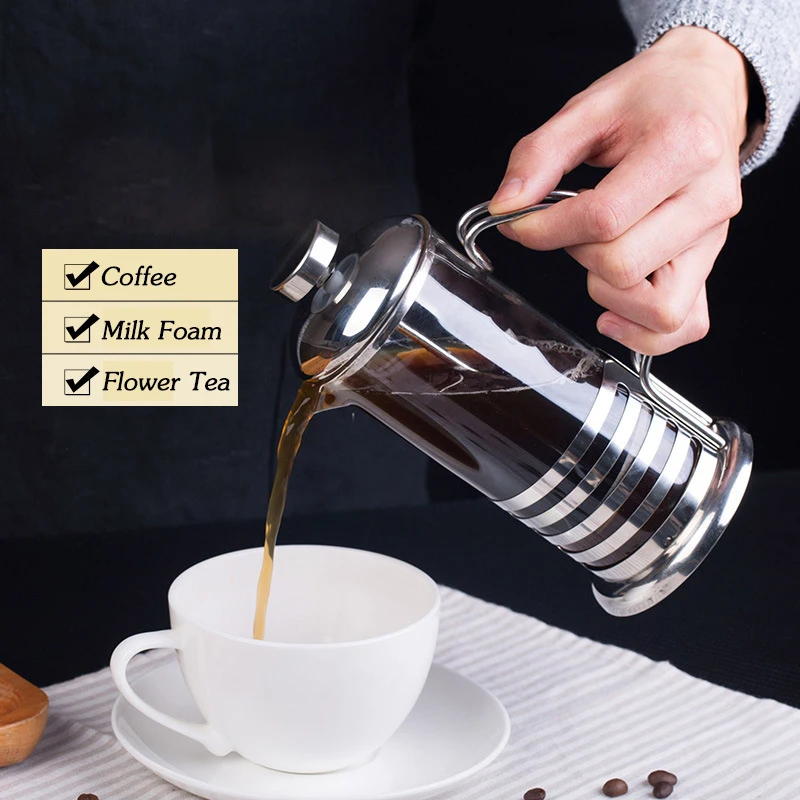 350/600/800/1000ml French Press Coffee Tea Maker High Temperature Stainless Steel Filter Resistant Espresso Coffee Machine