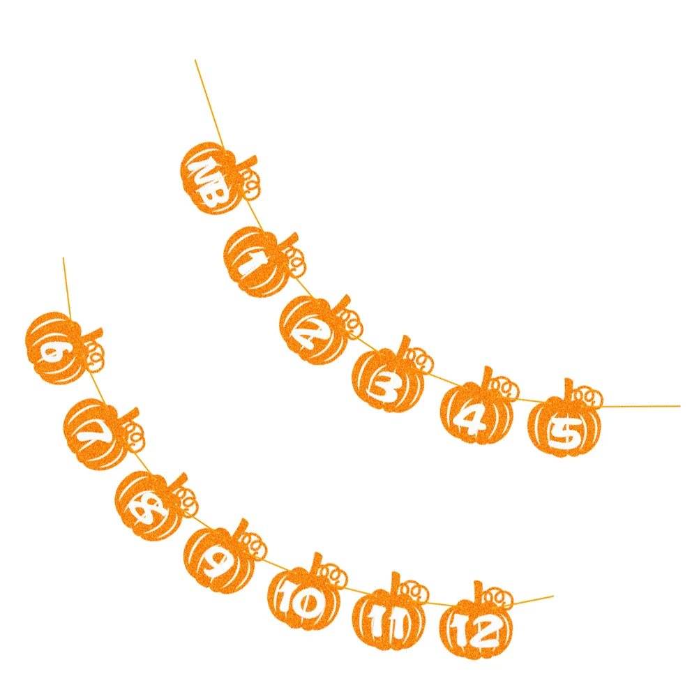 

1 Set Birthday Decoration Banner Paper Banner Month Bunting Supplies (Orange)