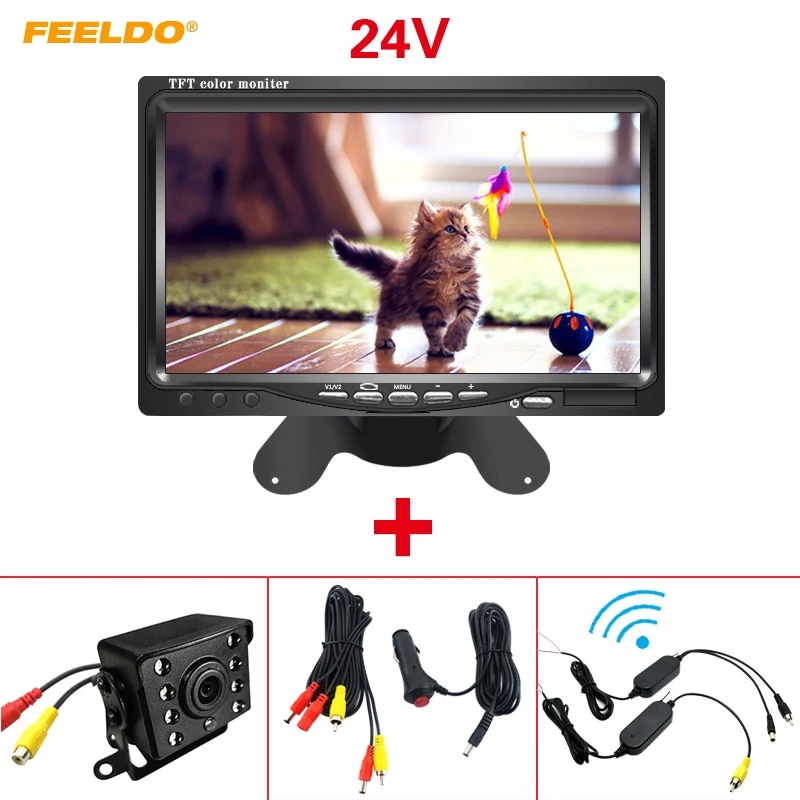 

FEELDO DC 9V-36V Bus Truck 7" LCD Monitor With Rear View Parking Camera Video System 2.4G Wireless & Cigarette Lighter Optional