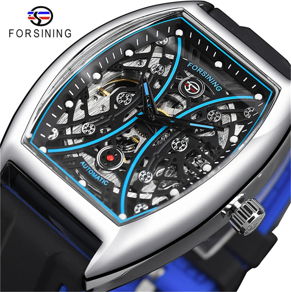 

Forsining 76 Sports Outdoor Luxury Brand Automatic Watch for Men Luminous Black Skeleton Mechanical Watches Rubber Strap Clock